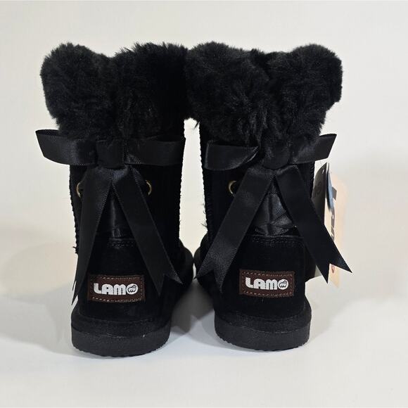 AS Lamo Audrey Short Boots NWT Size 11 Toddler Girl Black Snow Winter Ribbon Bow - Picture 3 of 7